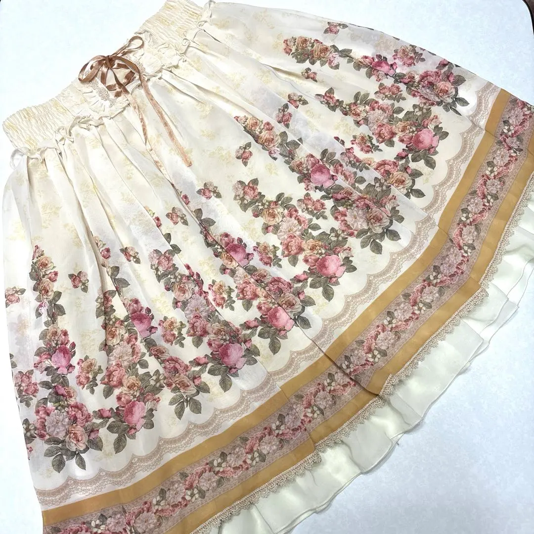 Thumbnail of axes femme Rose Pattern Flare Skirt, Ivory, Fairy Grunge