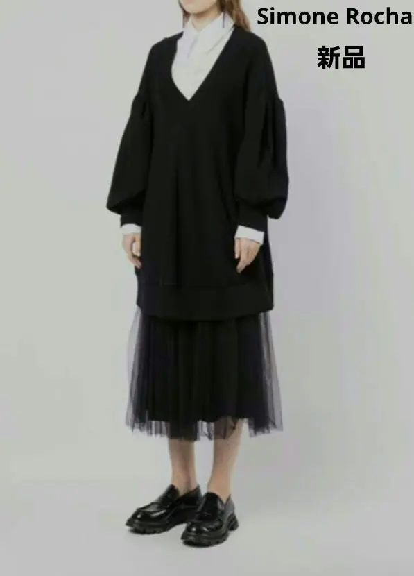 【超安い】 シモーネロシャ☆ツイードワンピース☆黒☆ワンピース☆フレア ワンピース