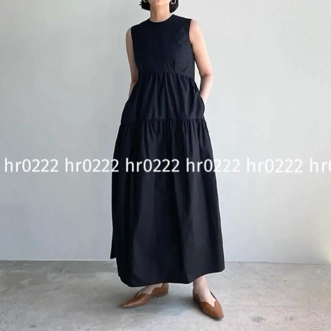 Thumbnail of Tiered ruffle sleeveless flare long dress ★ Maxi length, relaxed fit