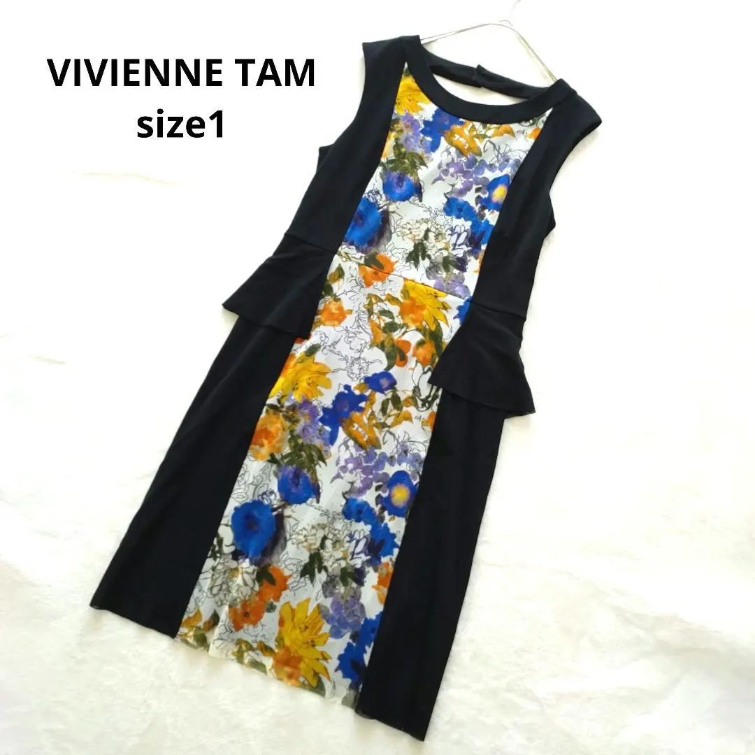 薇薇安·譚 花紋 無袖連衣裙 日本製造 黑色 size1 的縮圖