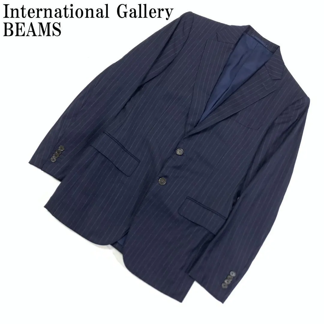 LA6708 BEAMS 羊毛 條紋 西裝外套 海軍藍 44 的縮圖