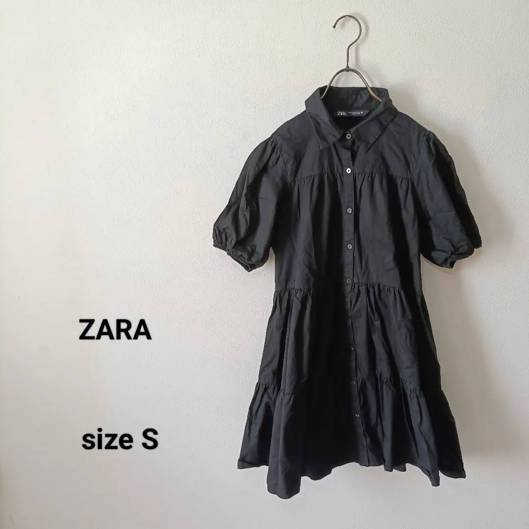 Thumbnail of ZARA Tiered Dress Black Short Sleeve Blouse Tunic Shirt