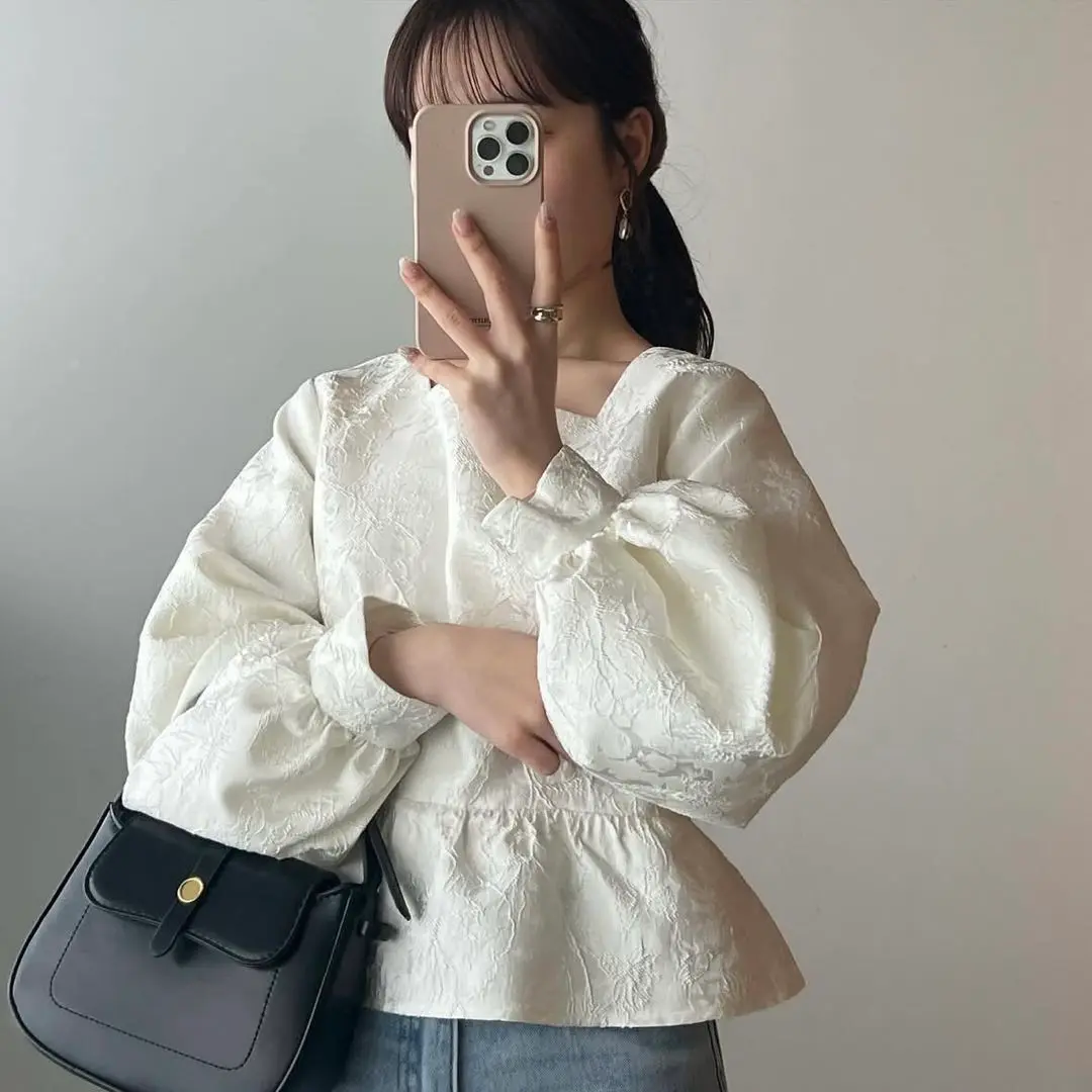 yourmle ユアムル　JACQUARD PEPLUM BLOUSE 0eb0187b-0ad6-4518-a7d3-