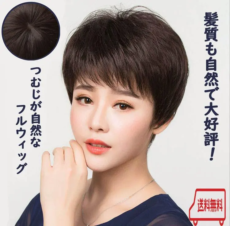 特賣【全頭假髮】深棕色 柔順短髮（附髮網・有髮旋） 的縮圖