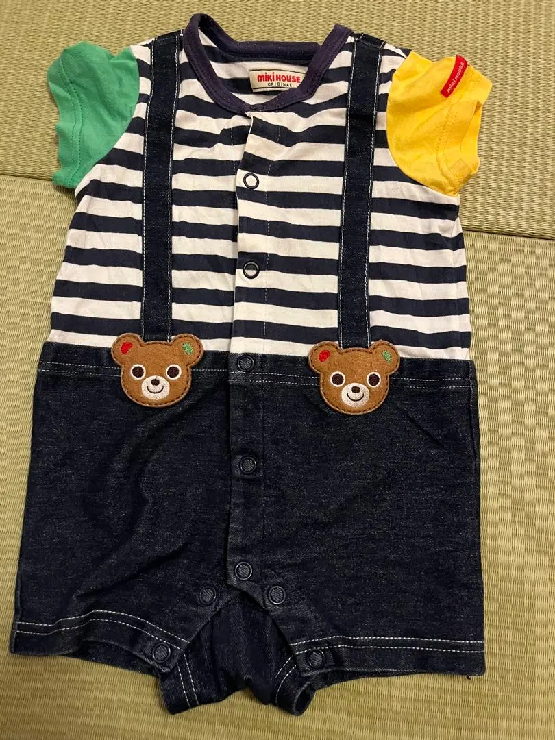 Thumbnail of Mikihouse Striped Suspender-Style Rompers