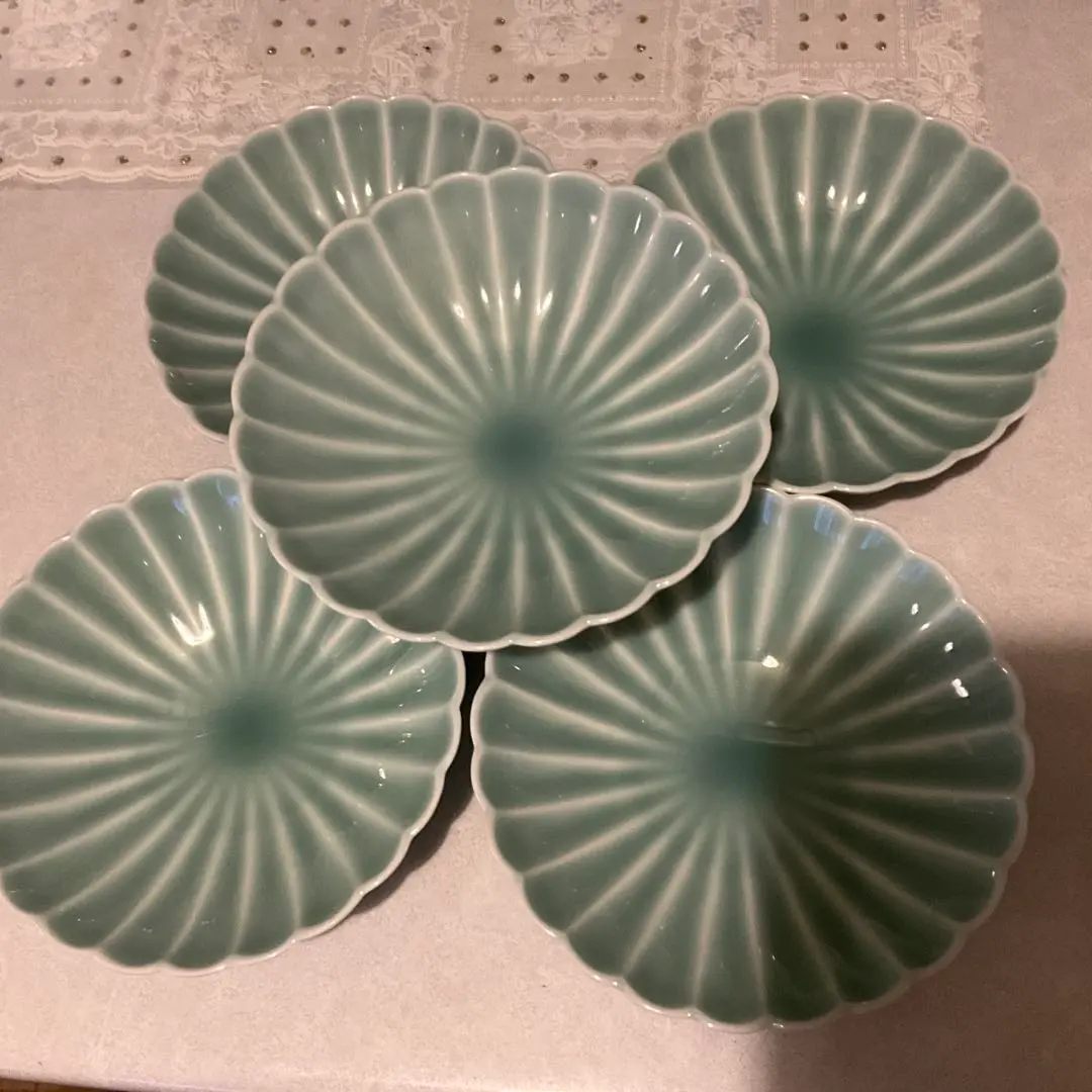 深川製磁 青磁／菊割小付揃 和皿揃5枚セット 箱