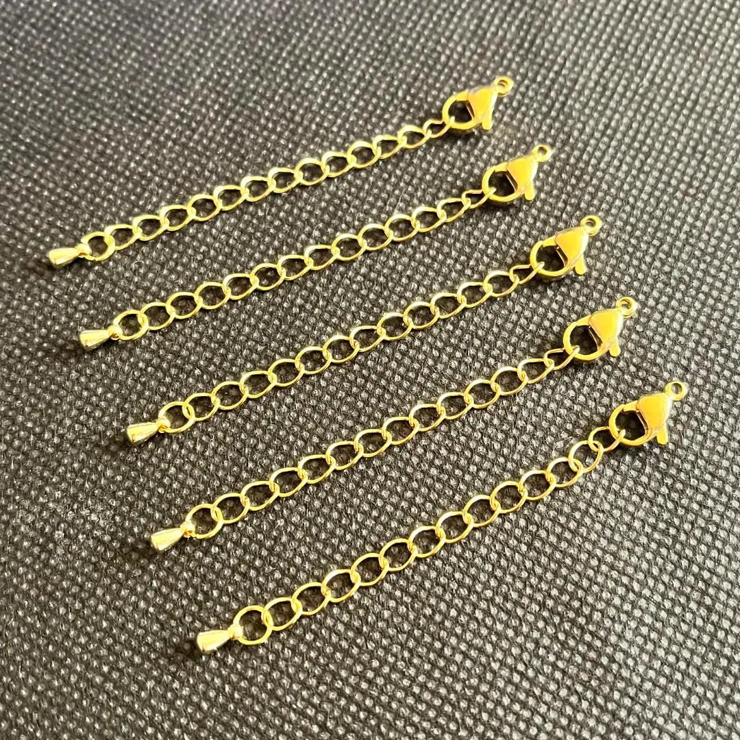 Thumbnail of Lobster clasp with teardrop extender, gold, 5 sets, stainless steel