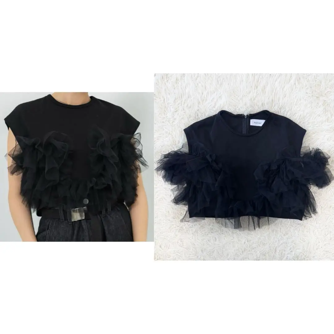 Knuth Marfクヌースマーフdocking tulle tops 黒 frill sleeves one piece/black | KNUTH MARF