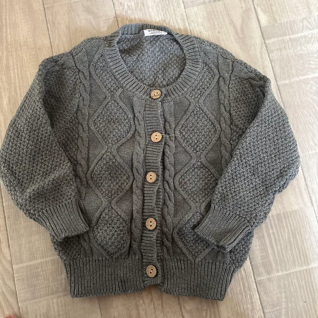 Thumbnail of Gray cable knit cardigan, 100% cotton