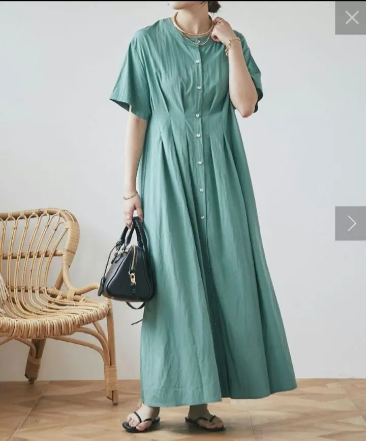 Thumbnail of Andecoll West Tuck Short Sleeve Shirt Dress, Green, PM Size