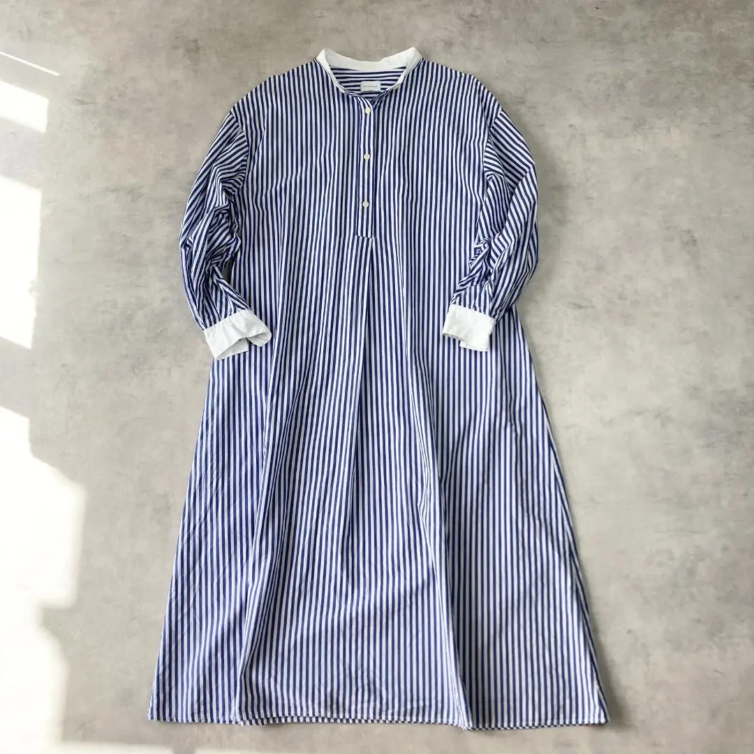 Thumbnail of Excellent Condition Green Label Relaxing Band Collar Striped Shirt Dress