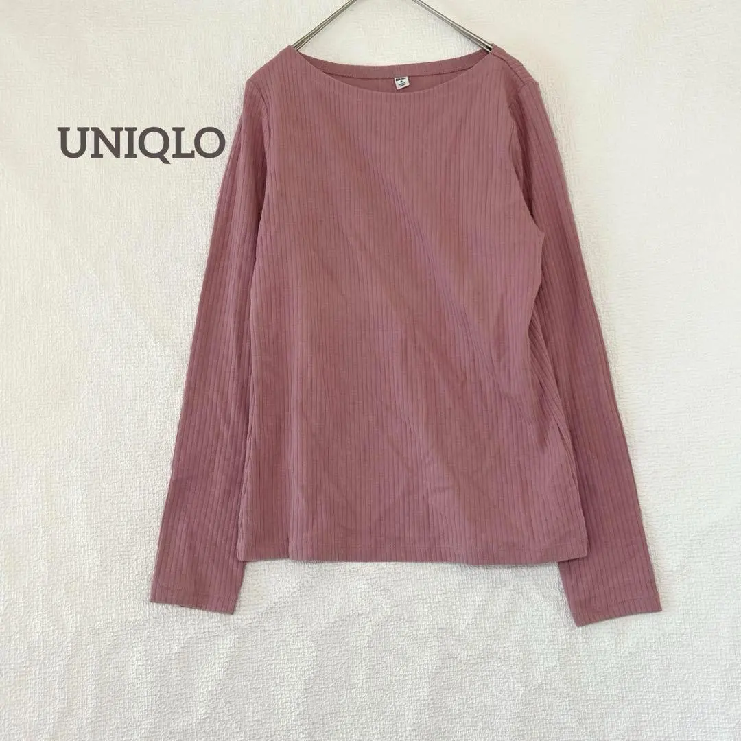 Thumbnail of Uniqlo Ribbed Boat Neck T-Shirt Long Sleeve Stretch Pullover Casual