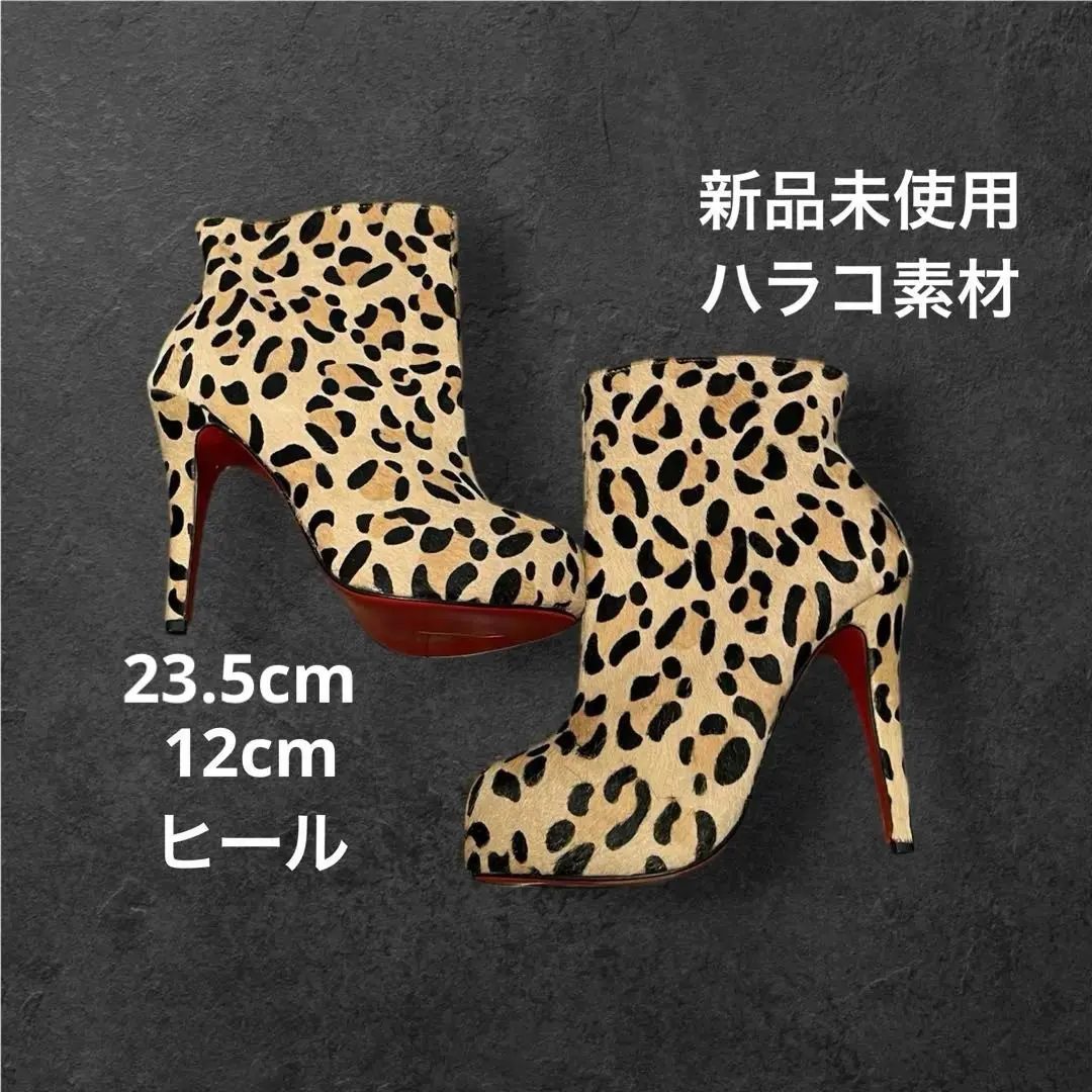 Thumbnail of Leopard print calf hair red sole short boots, high heels, size 37 / 23.5
