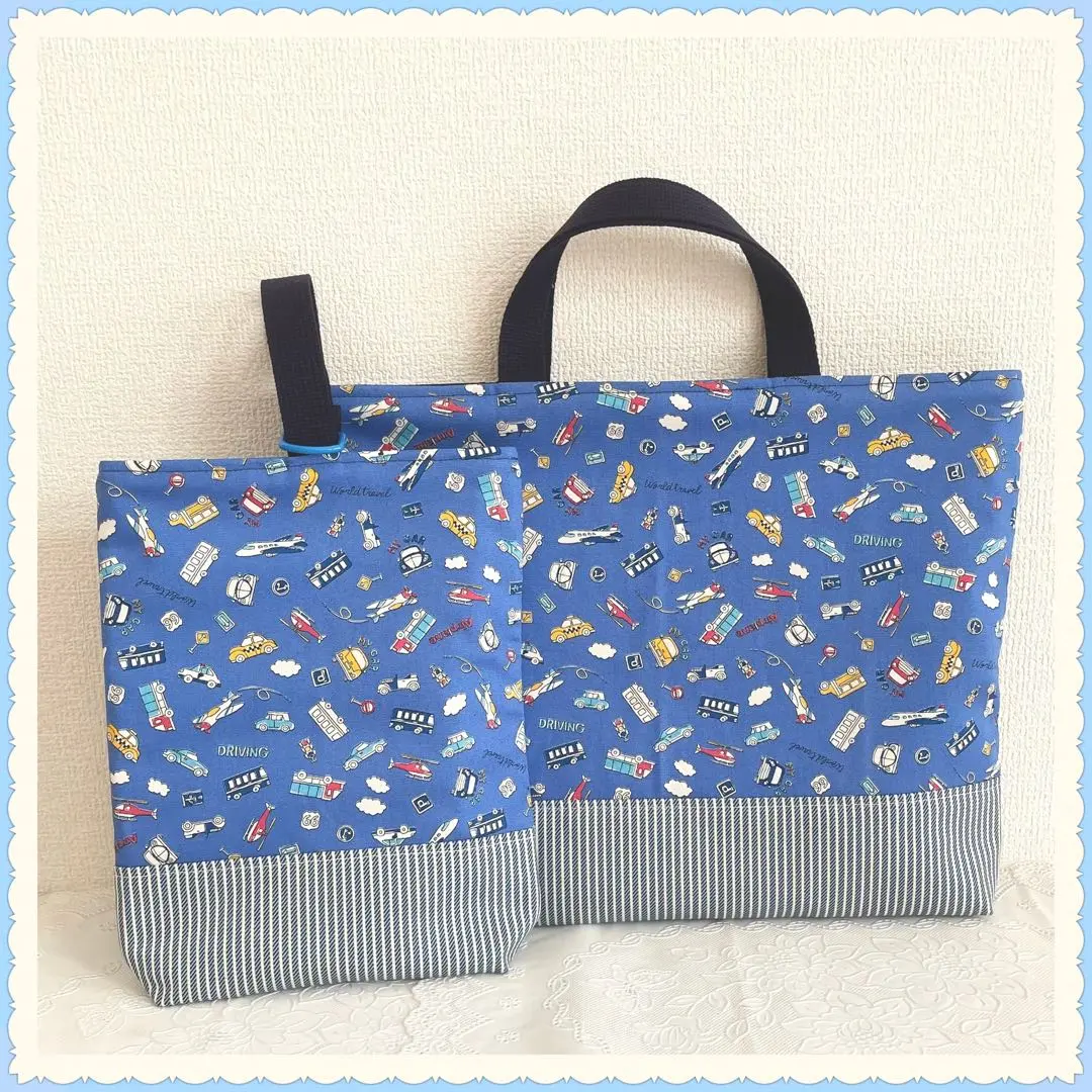 Thumbnail of Lesson Bag & Shoe Bag: "Working Vehicles" - Cars, Fire Trucks, Airplanes, Transportation - for Boys