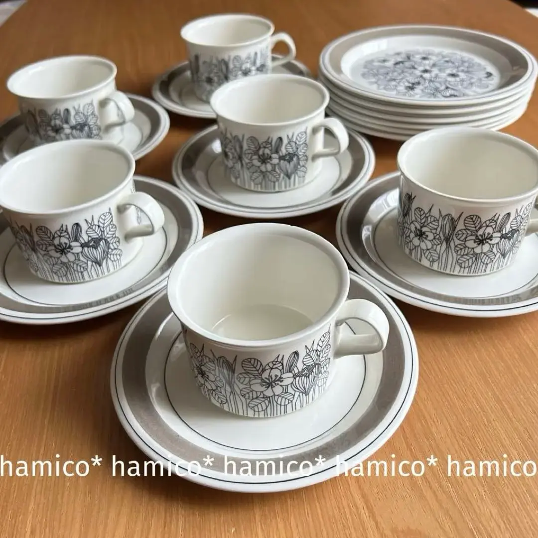 Thumbnail of [70's Vintage] ARABIA Krokus Gray Rim Dish Set