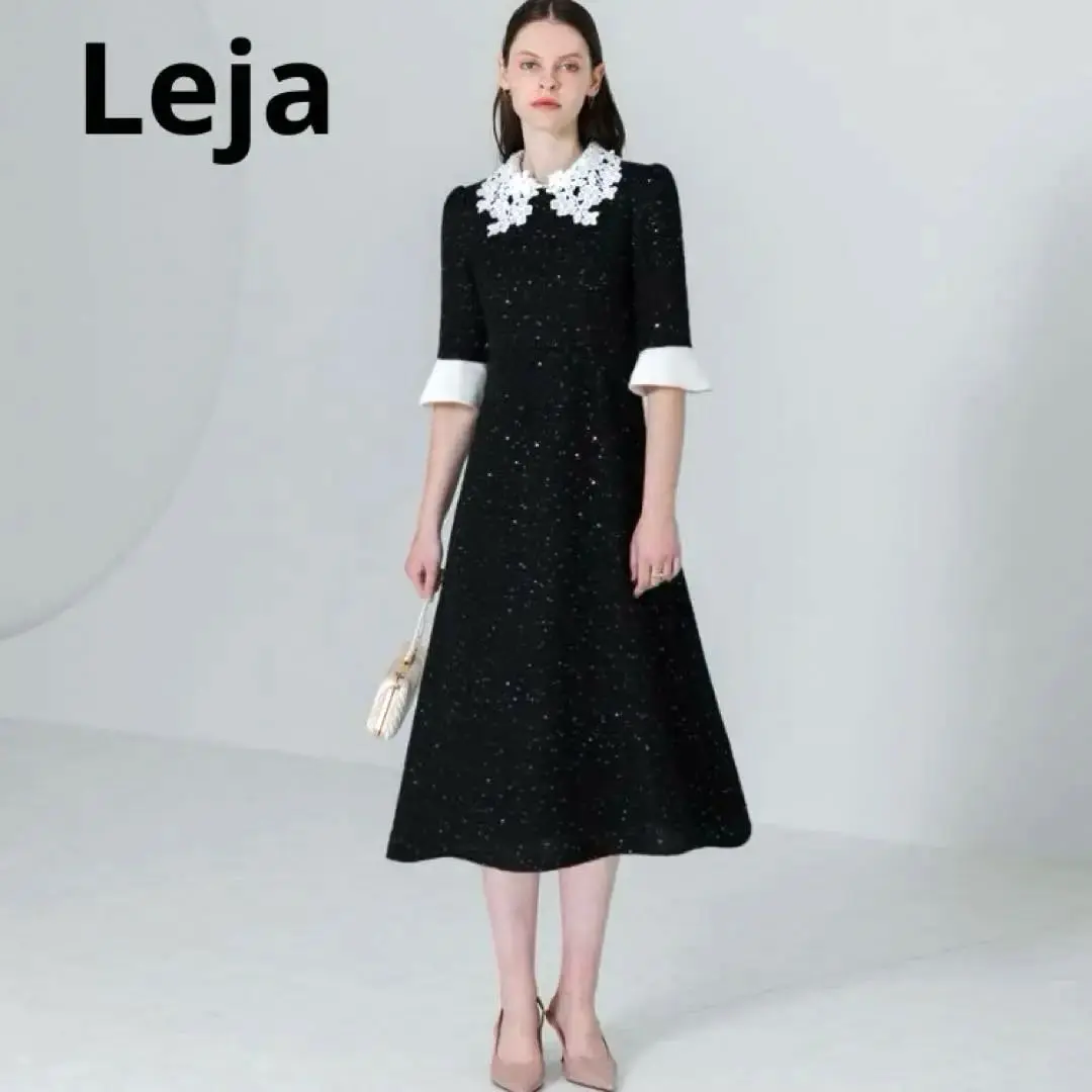 Leja（レジャ）　ブラック　ラメ　ツイード　ロング　マーメイドドレス　S Leja（レジャ） ブラック ラメ ツイード ロング マーメイドドレス S