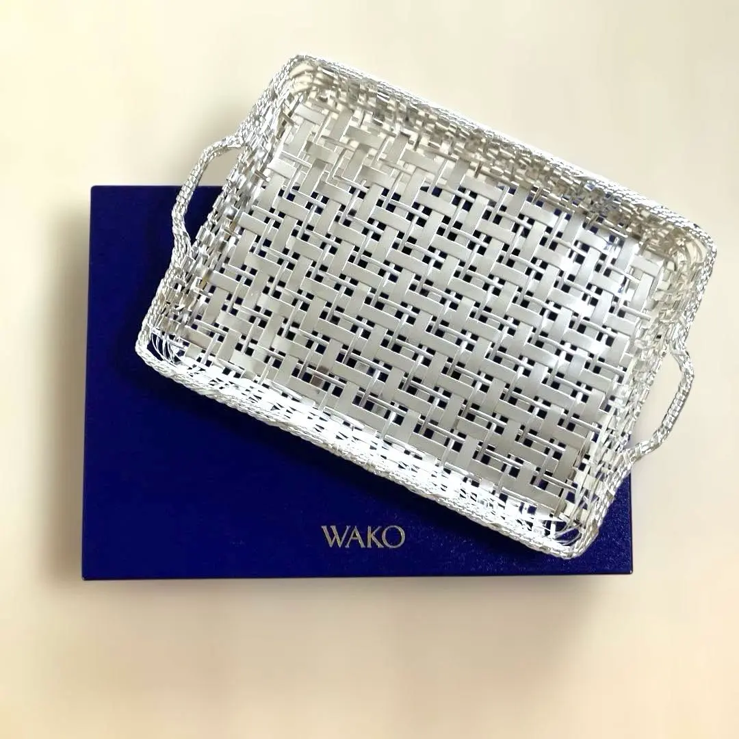 【新品】銀座WAKO 和光 銀細工 おしぼりトレイ おしぼり入れ5個 専用箱付き 銀座和光銀細工 おしぼりトレー おしぼりトレイ かご編み 銀