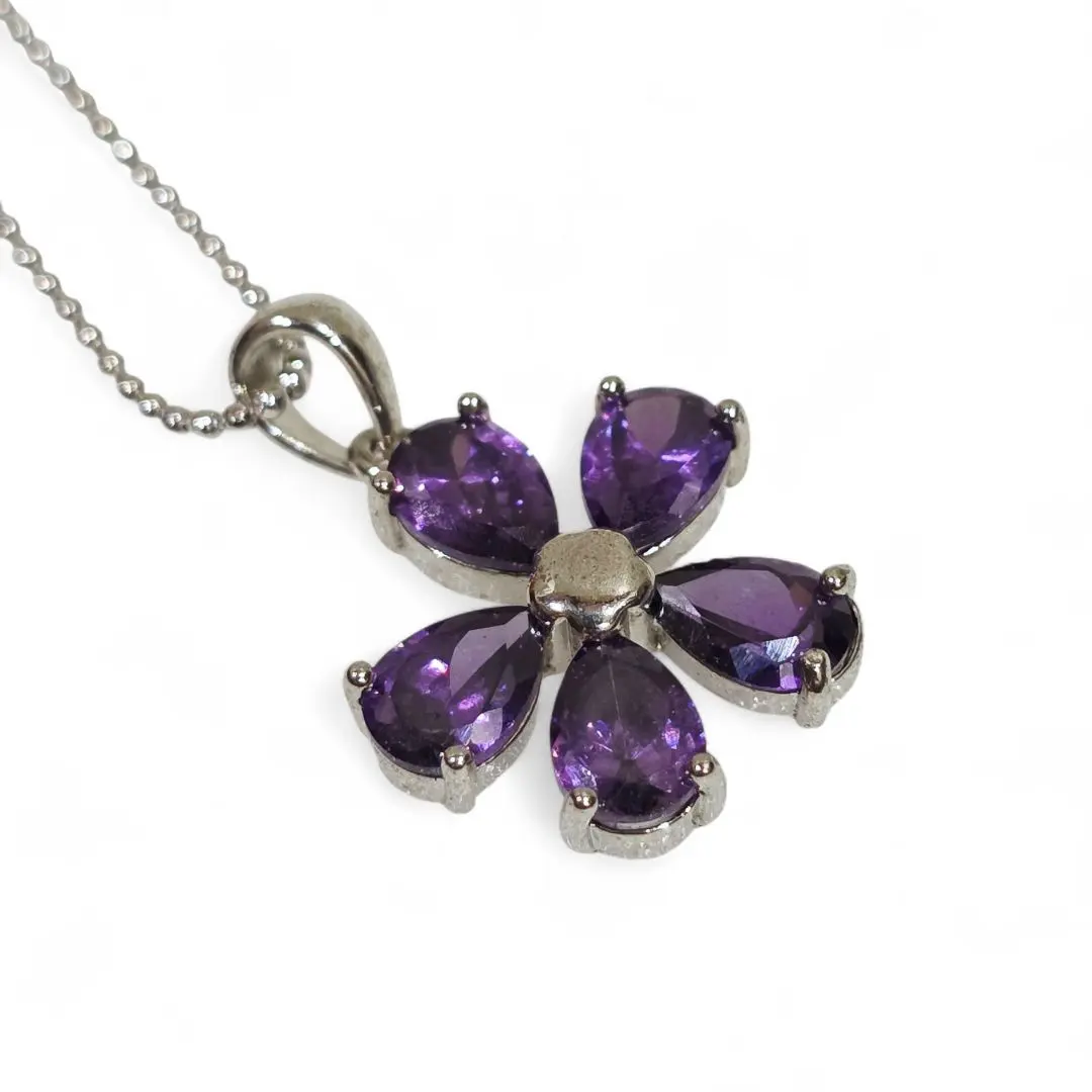 Thumbnail of Flower Motif Necklace Purple Crystal Oshikatsu (Supporting Your Favorite) Silver Flower