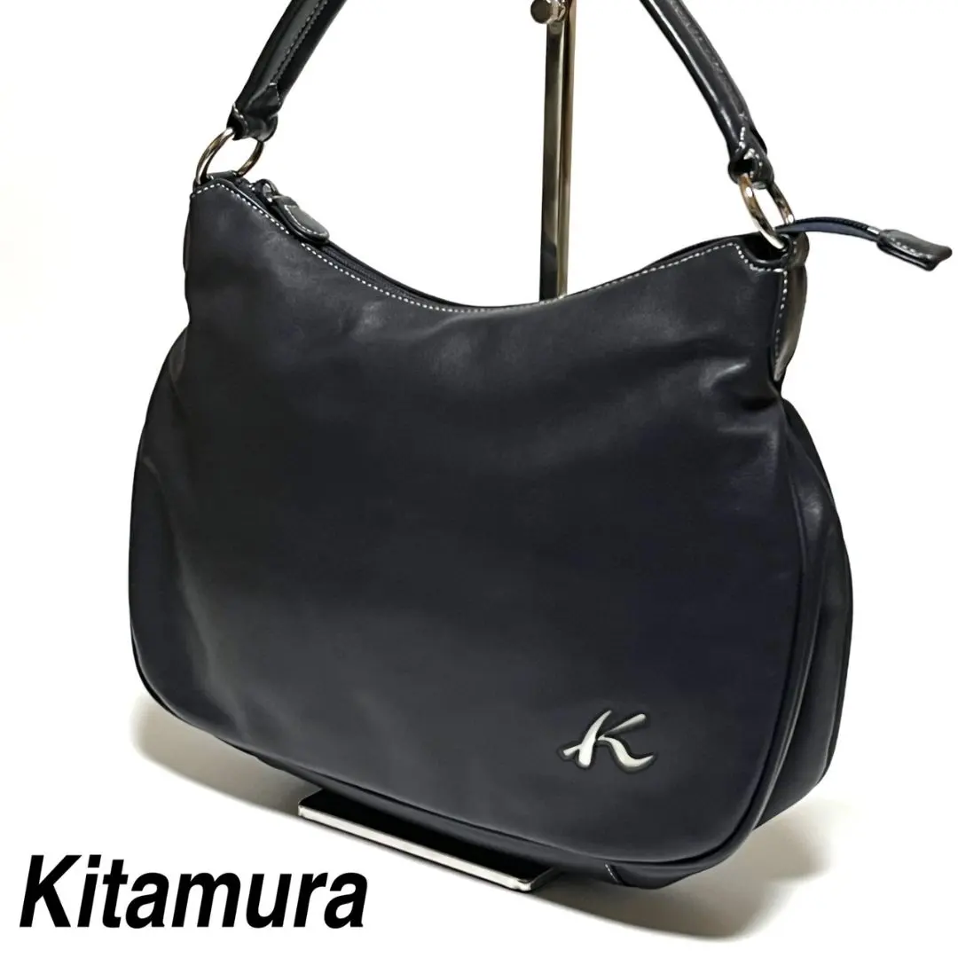 【美品】Kitamura 2way 肩背包 深藍色 K 標誌 的縮圖