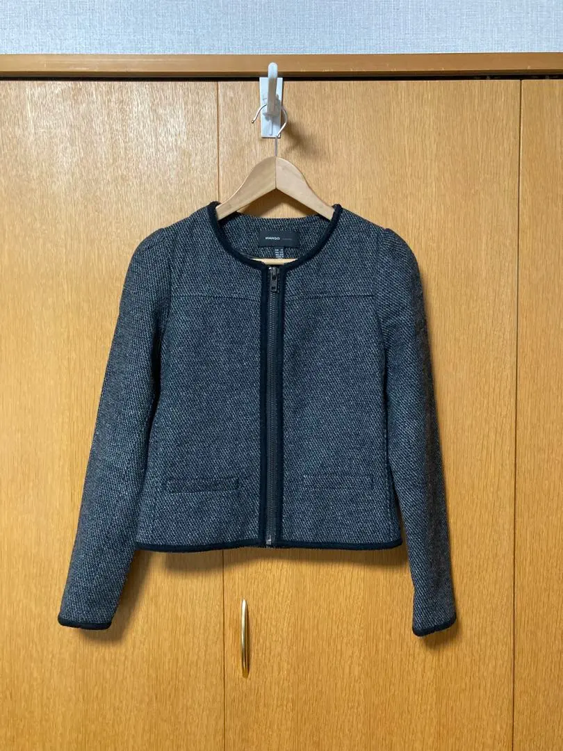 MANGO 無領外套 黑色 粗花呢 尺寸 XS 的縮圖