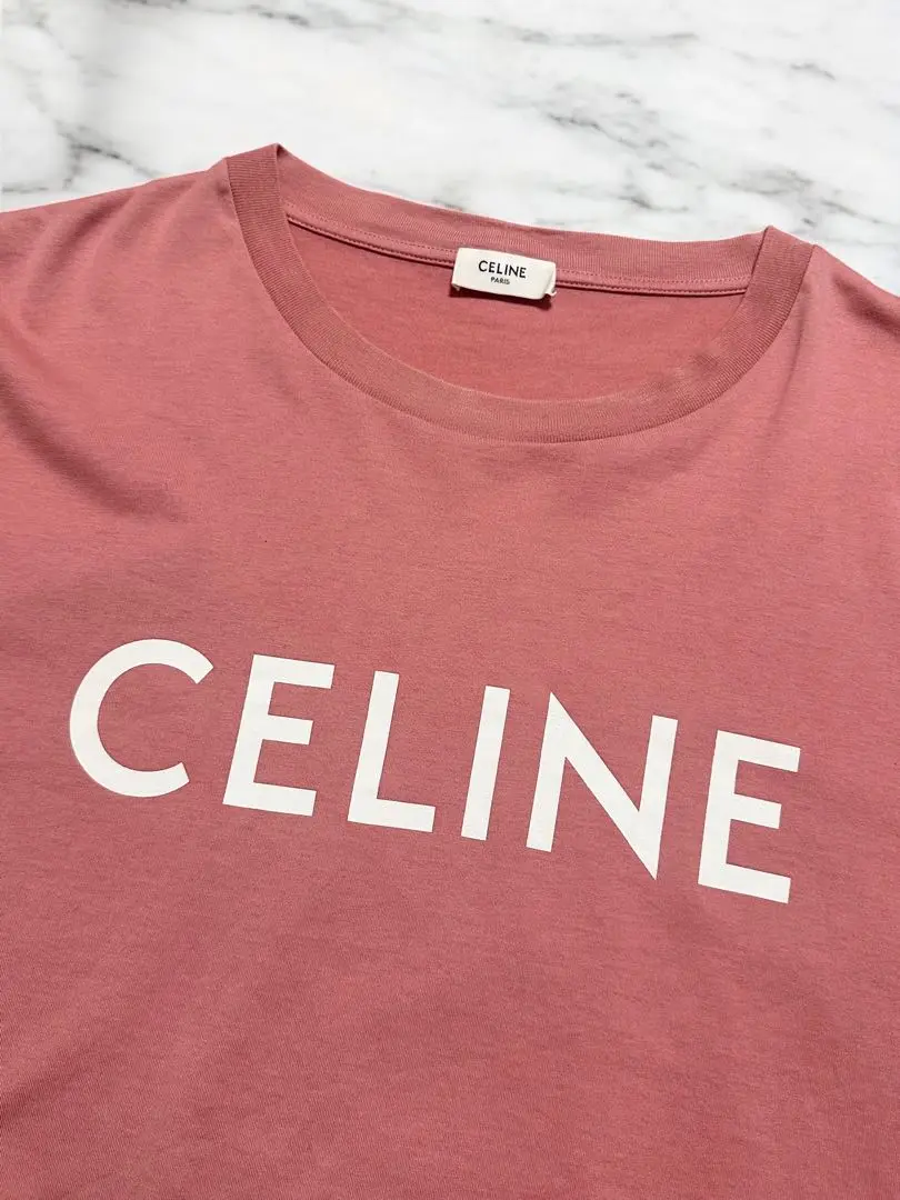 本物CELINE クロップド丈　Tシャツ 極美品】CELINE セリーヌ クロップド Tシャツ チビT #S ロゴ