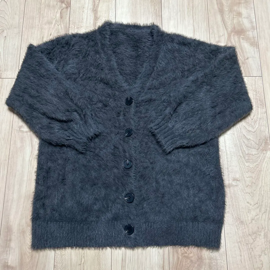 Thumbnail of Dark gray faux fur cardigan, long sleeves