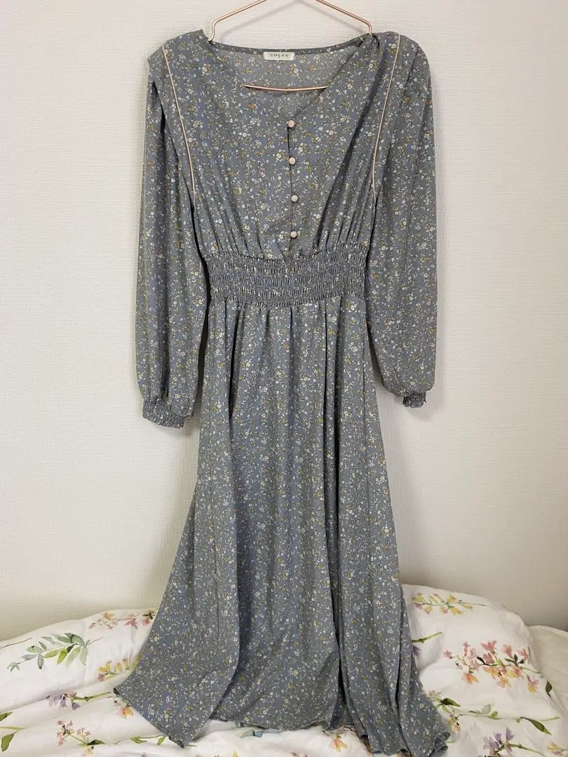 Thumbnail of Pale Blue Floral Print Long Sleeve Maxi Dress