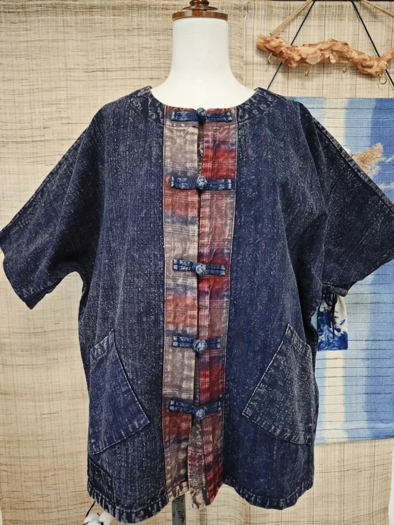 Thumbnail of Antique Style Patchwork Shirt Blouse Short Sleeve