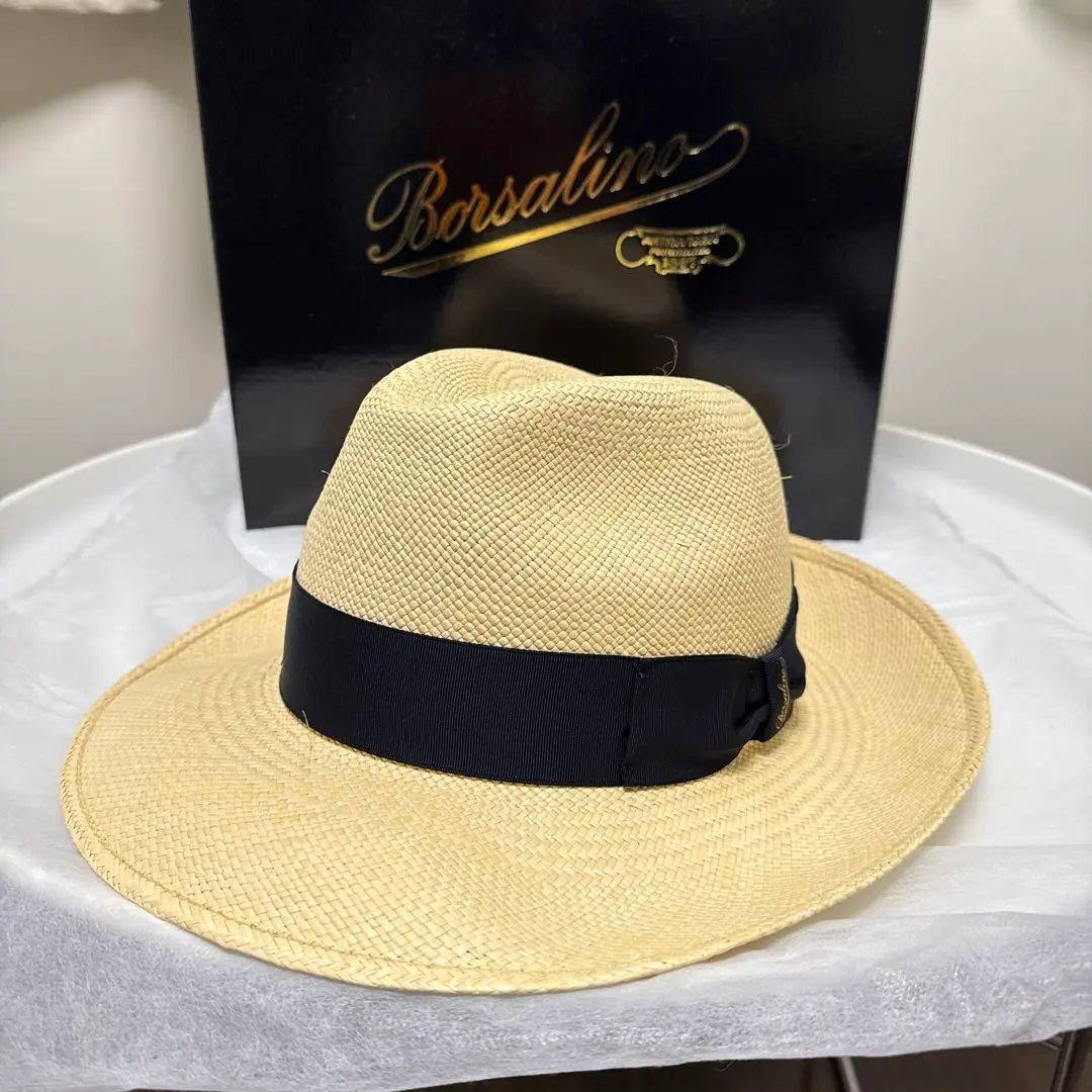 リクエスト値下美品伊製Borsalino paglia天然草ハットベージュ58 本日限定値下美品】伊製Borsalino paglia天然草ハットベージュ58
