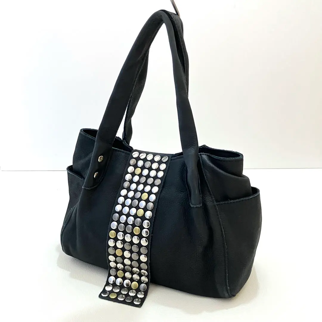 【美品】TRES トレ ハンドバッグ 本革 スタッズ ブラック TRES トレ ハンドバッグ トートバッグ スタッズ付 ブラック 牛革