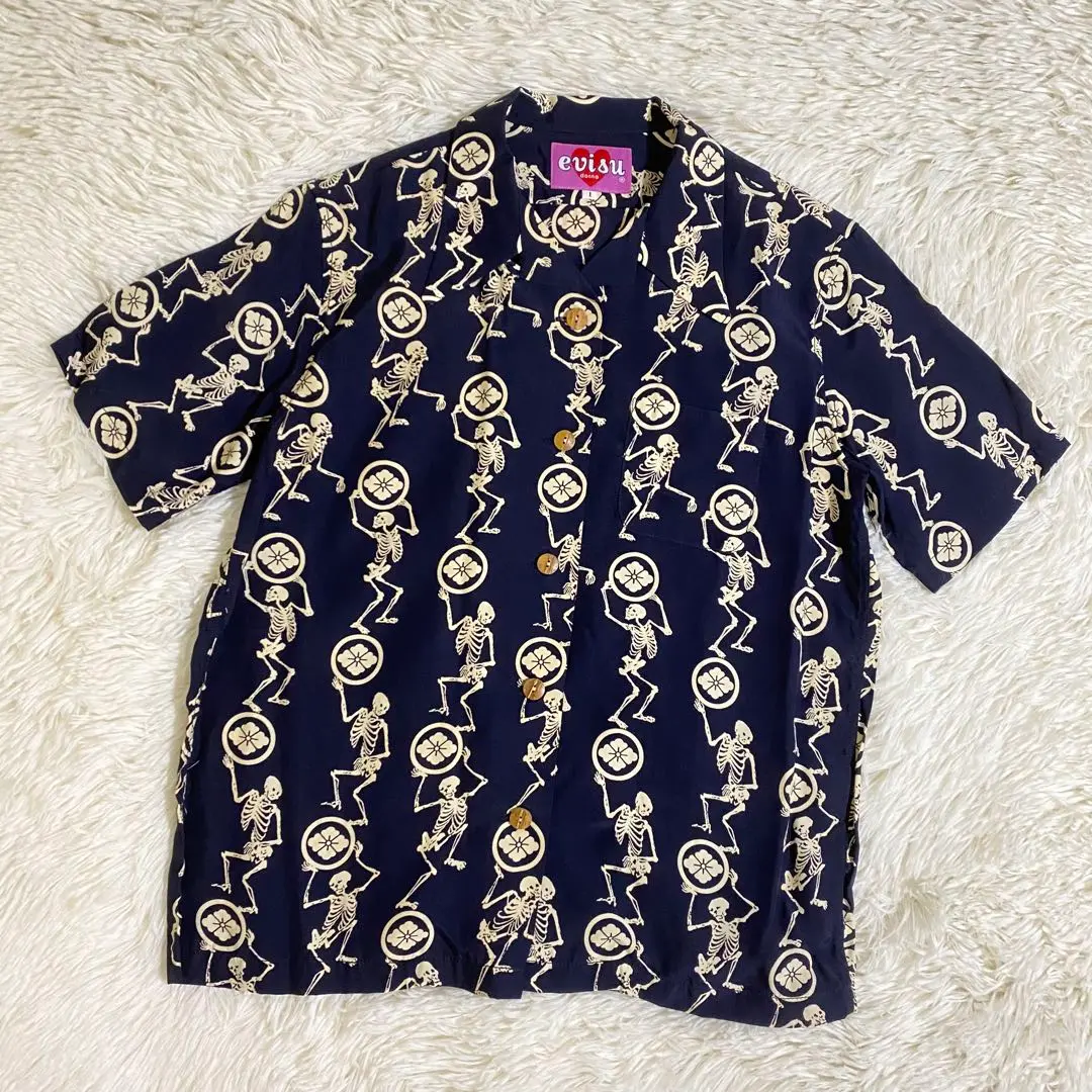evisu donnaエヴィスドンナ スカル家紋 アロハシャツ evisu donnaエヴィスドンナ スカル家紋 アロハシャツ - メルカリ