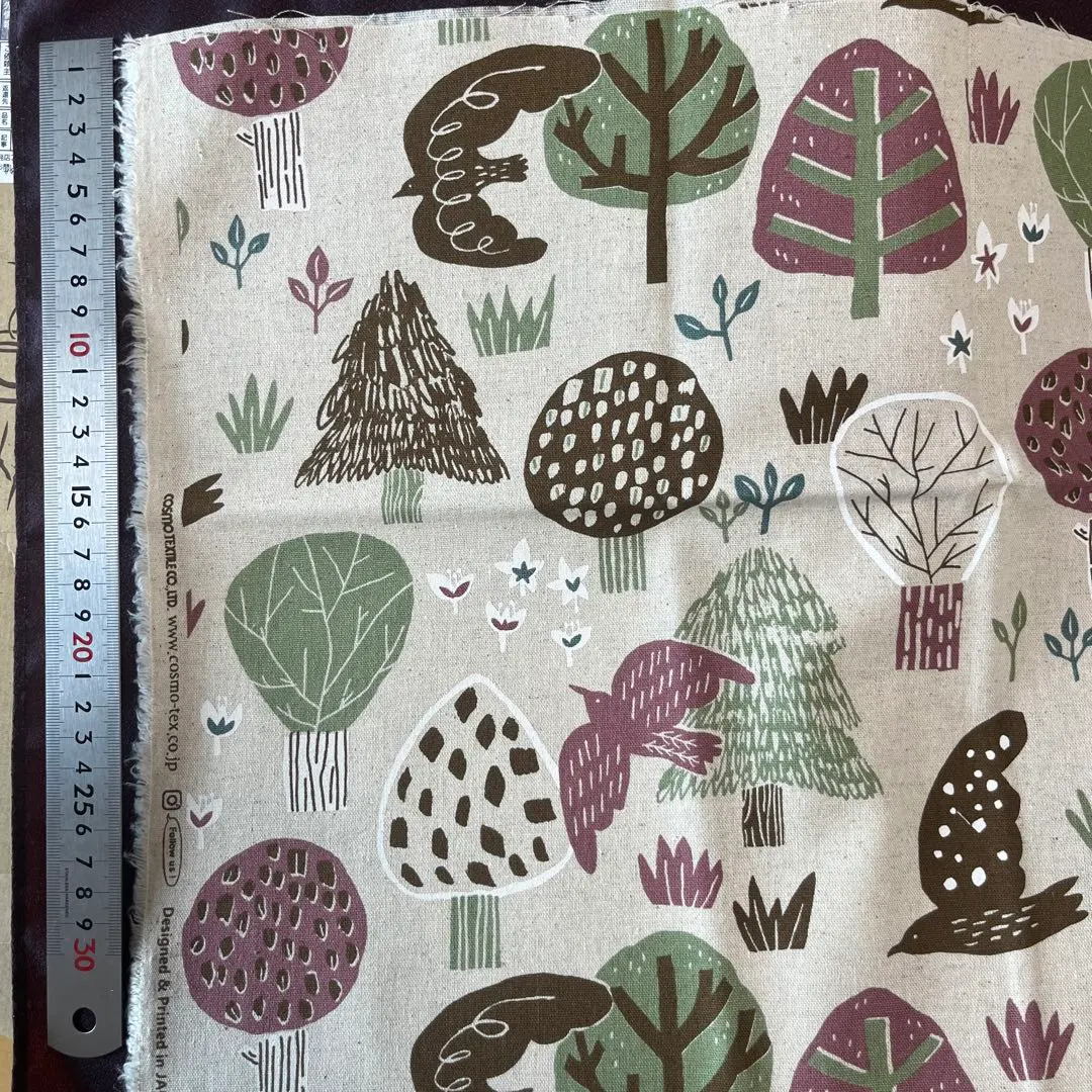 Thumbnail of (4653) Cotton linen canvas fabric "Nordic Forest" Width 104cm x 40cm Remnant, Birds and Plants