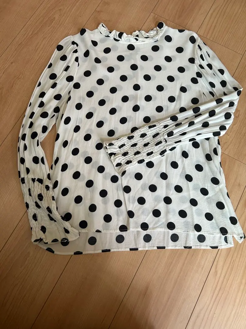 Thumbnail of ZARA Dot Print Ruffle Long Sleeve Shirt M