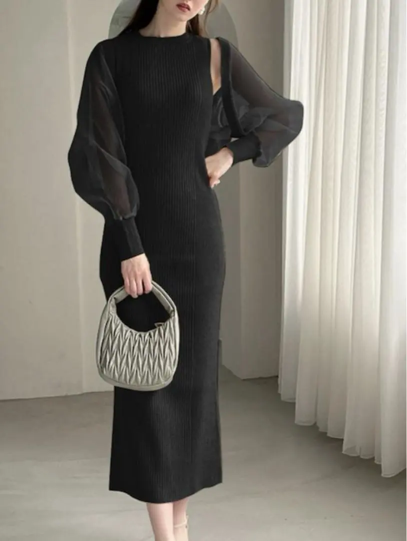 Thumbnail of GRL / Sheer Bolero x Sleeveless Knit Dress Set [dr552] Anonymous Delivery