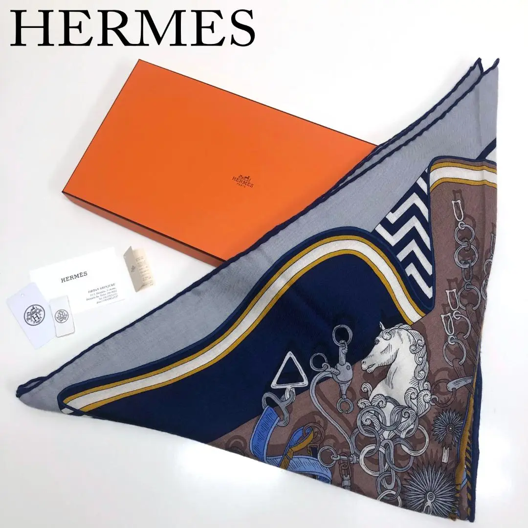 ❤お得なお品❤クリーニング済 カシシル ストール ブルーパープル エルメス ❤お得なお品❤クリーニング済 カシシル ストール ブルー