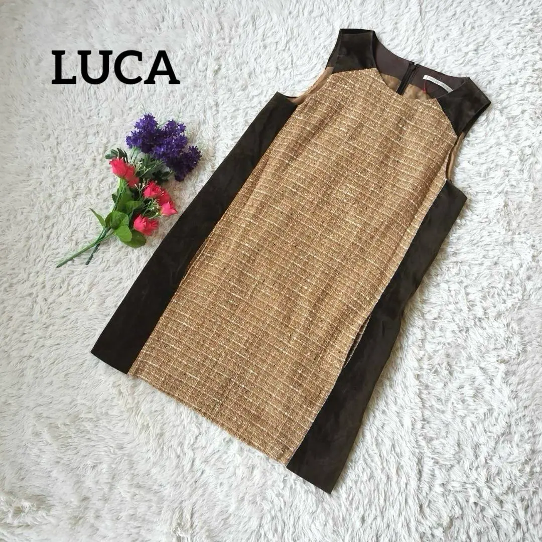 Thumbnail of LUCA [Cotton] [Gold Tweed] [Lame] Beige & Brown Sleeveless Dress