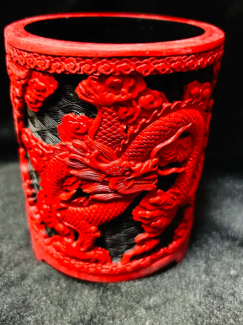 中国美術 堆朱 漆彫 龍紋樣烟皿 中国美術 堆朱 漆彫 龍紋樣烟皿 工芸品