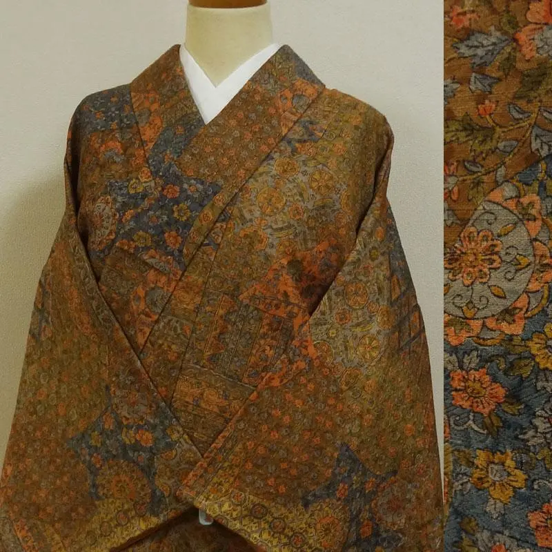 Thumbnail of Komon with orange and brown Sarasa patterns