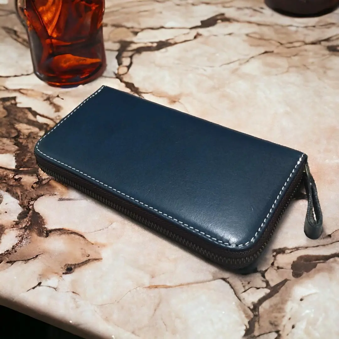 Thumbnail of Italian Leather Long Wallet Cowhide YKK Zipper Men's Women's Navy