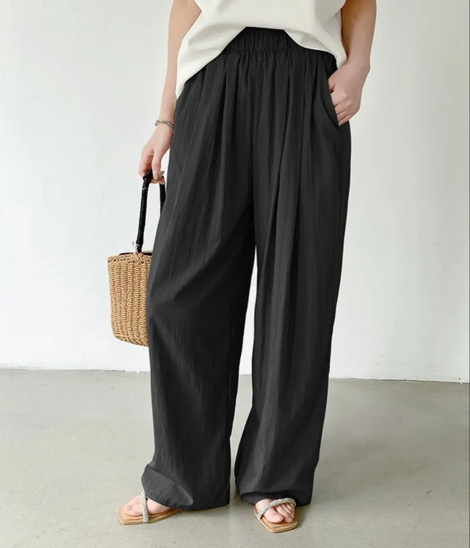 【全新未使用】雙褶寬褲♡涼感材質 L尺寸 的縮圖