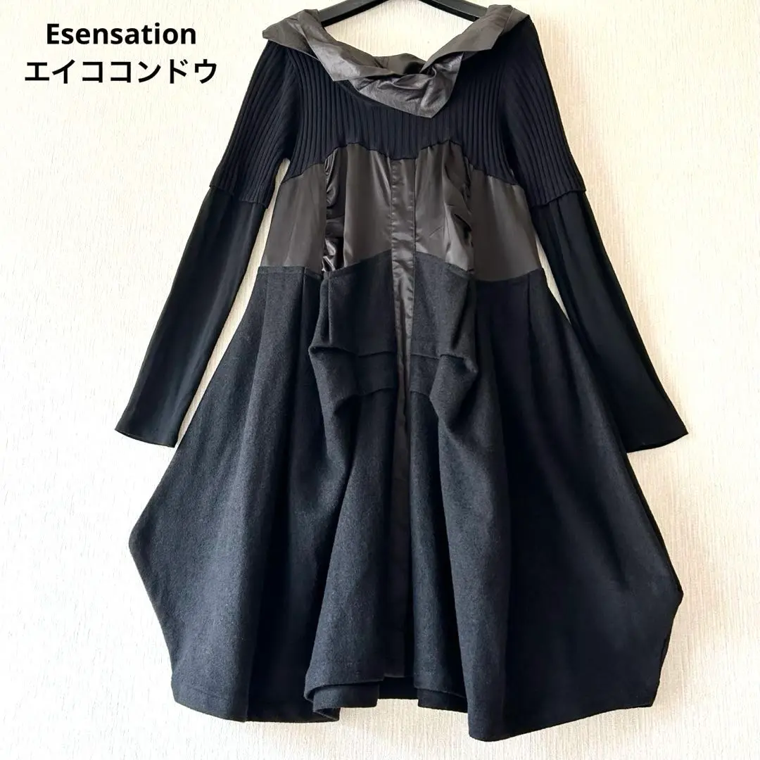 Esensation エイココンドウ異素材 ドッキングワンピース黒44
