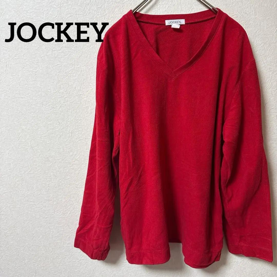 Thumbnail of JOCKEY Red V-Neck Long Sleeve Top Red Solid Fleece-like Simple