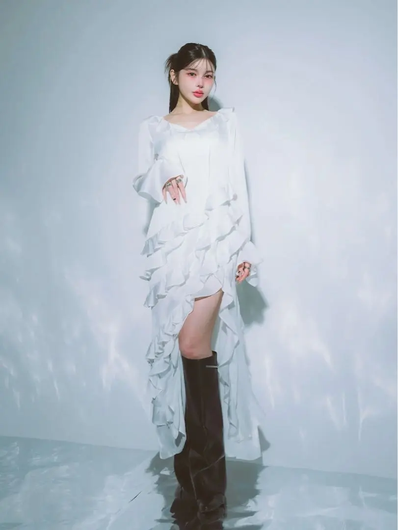 Thumbnail of Darich Brand New Random Frill Long Dress - WHT