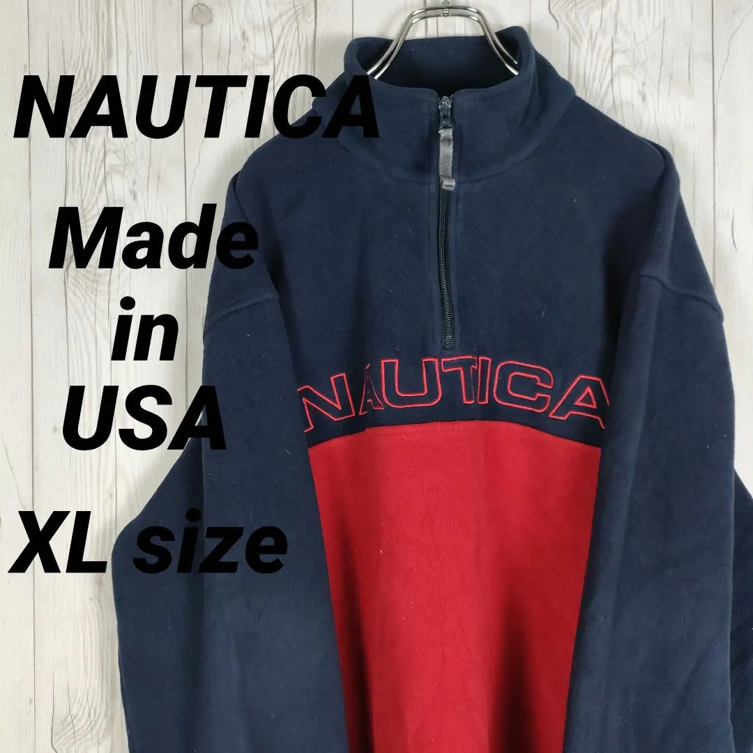 Thumbnail of Rare! Made in USA Nautica half-zip fleece sweatshirt embroidery 90s