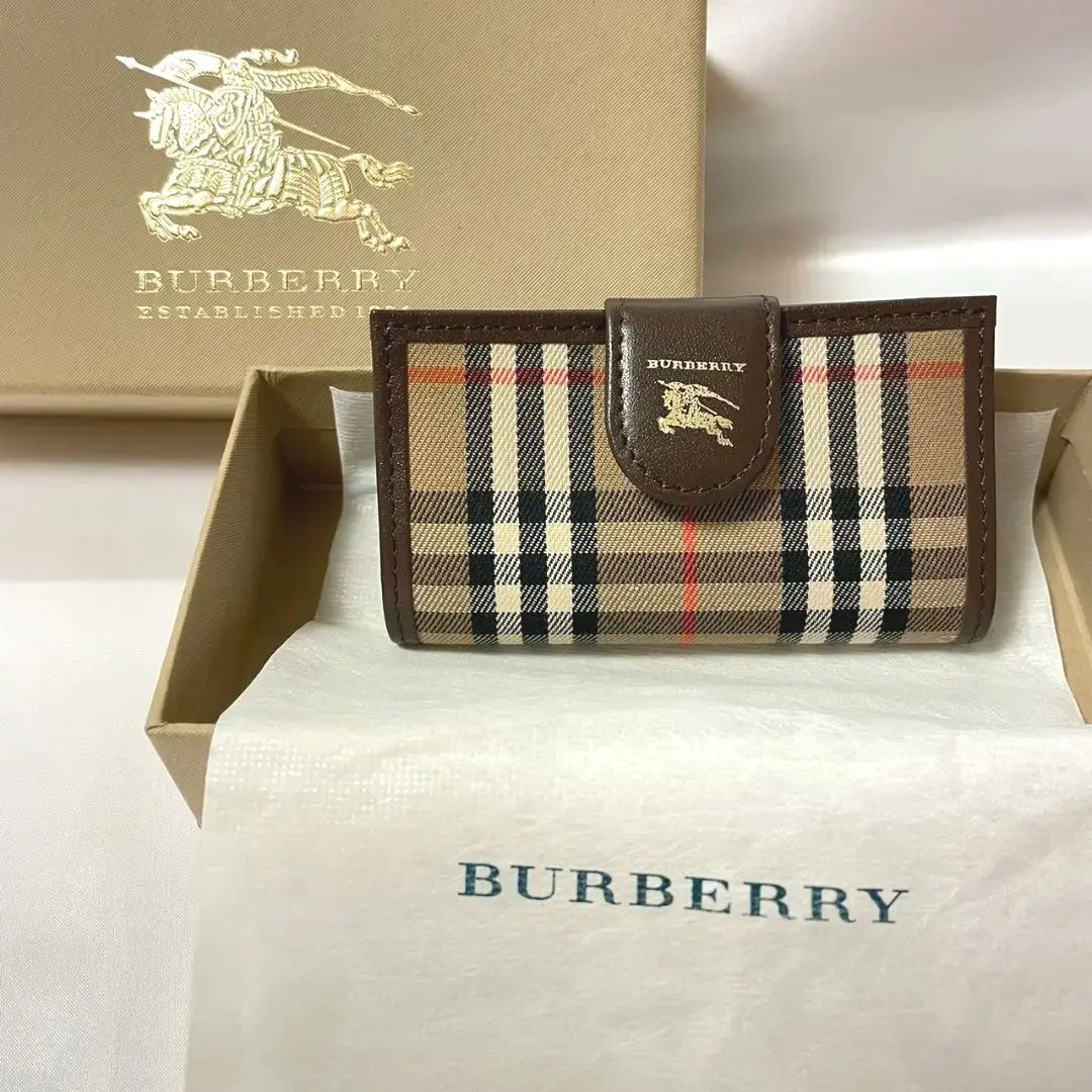 バーバリーキーケース 新品未使用箱付 美品ベージュ×ベージュ ノバチェック本革 1円スタート！ BURBERRY バーバリー ノバチェック ナイロン