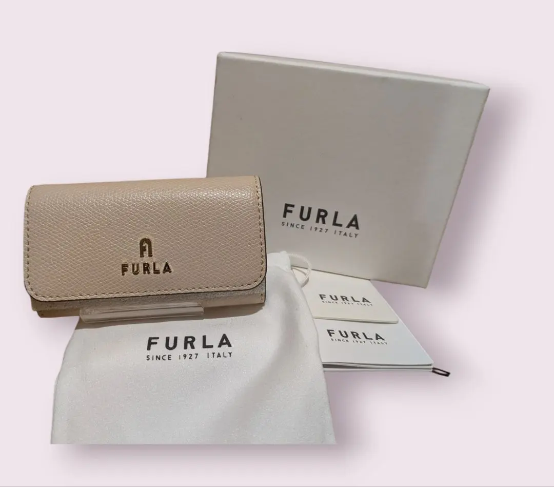 【全新 未使用】FURLA CAMELIA 4連鑰匙包 米色 粉色 的縮圖