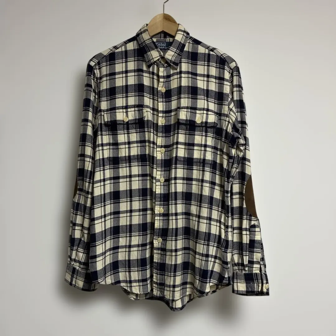 Thumbnail of Polo Ralph Lauren Flannel Shirt Check Pattern Cream Navy Elbow Patch