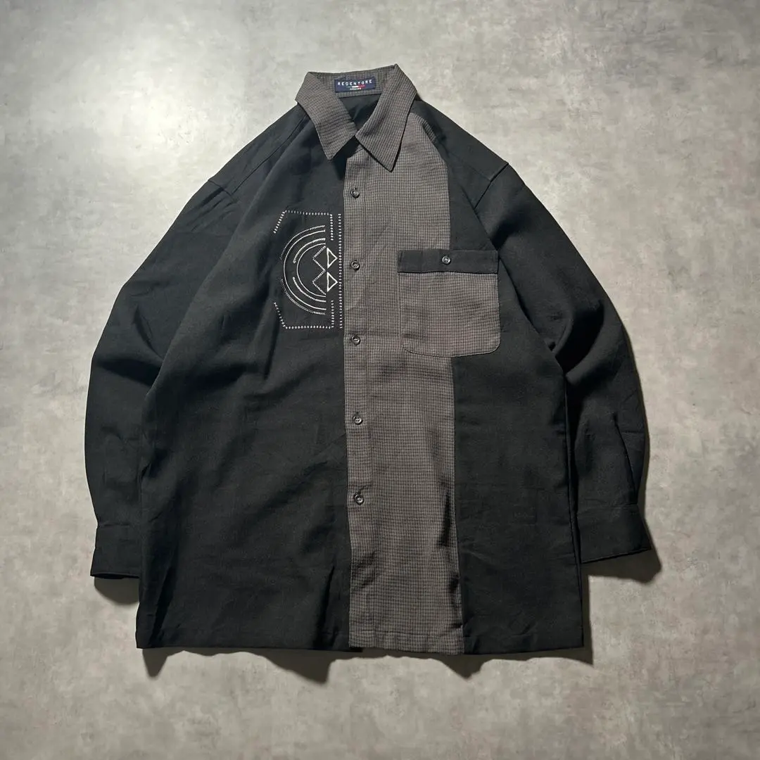 Thumbnail of Vintage Color Block Mode Beige Black Design Shirt