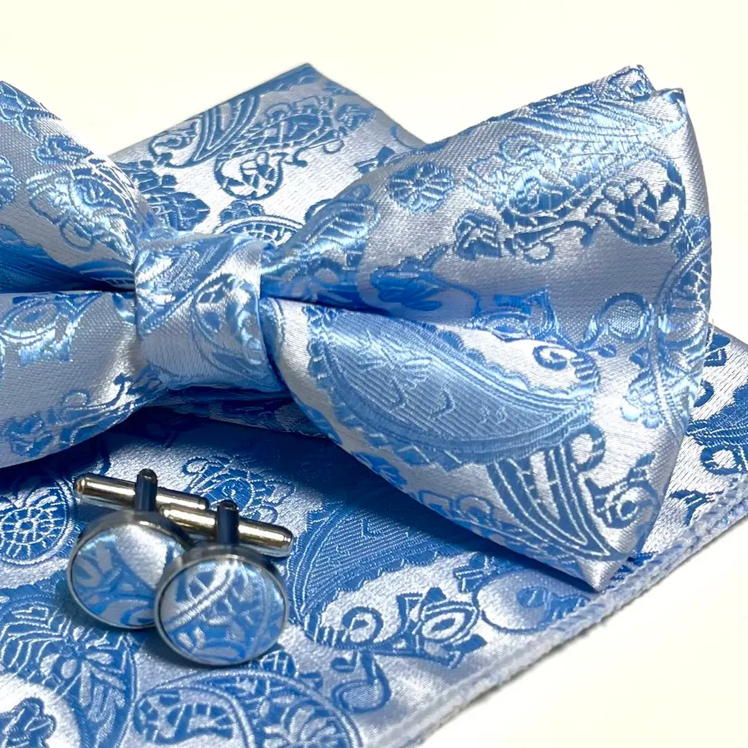 藍色領結・口袋巾 佩斯利 新郎 結婚儀式 素色 流行 的縮圖