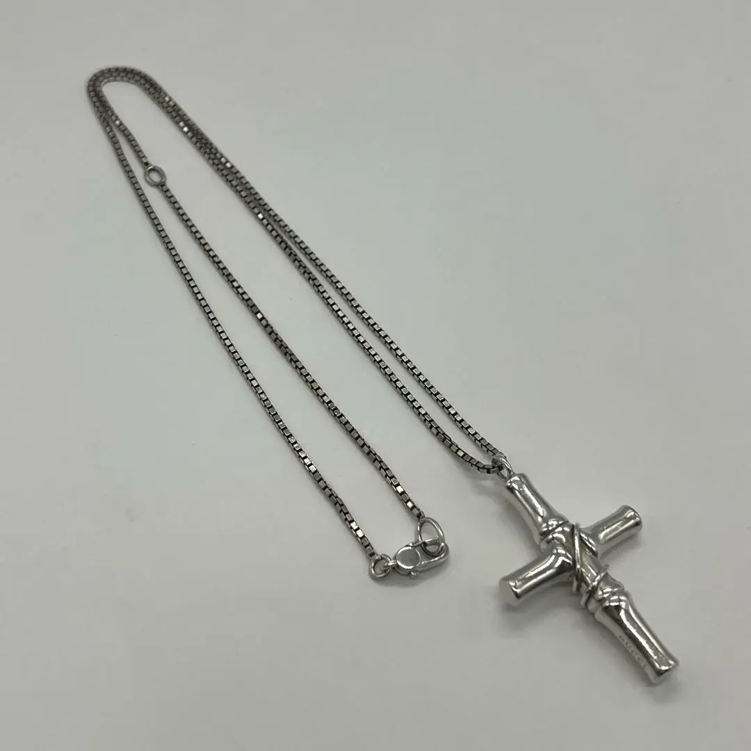 美品! GUCCI バンブー クロス シルバー925 ネックレス GUCCI グッチバンブークロスシルバーネックレスベネチアンブランド